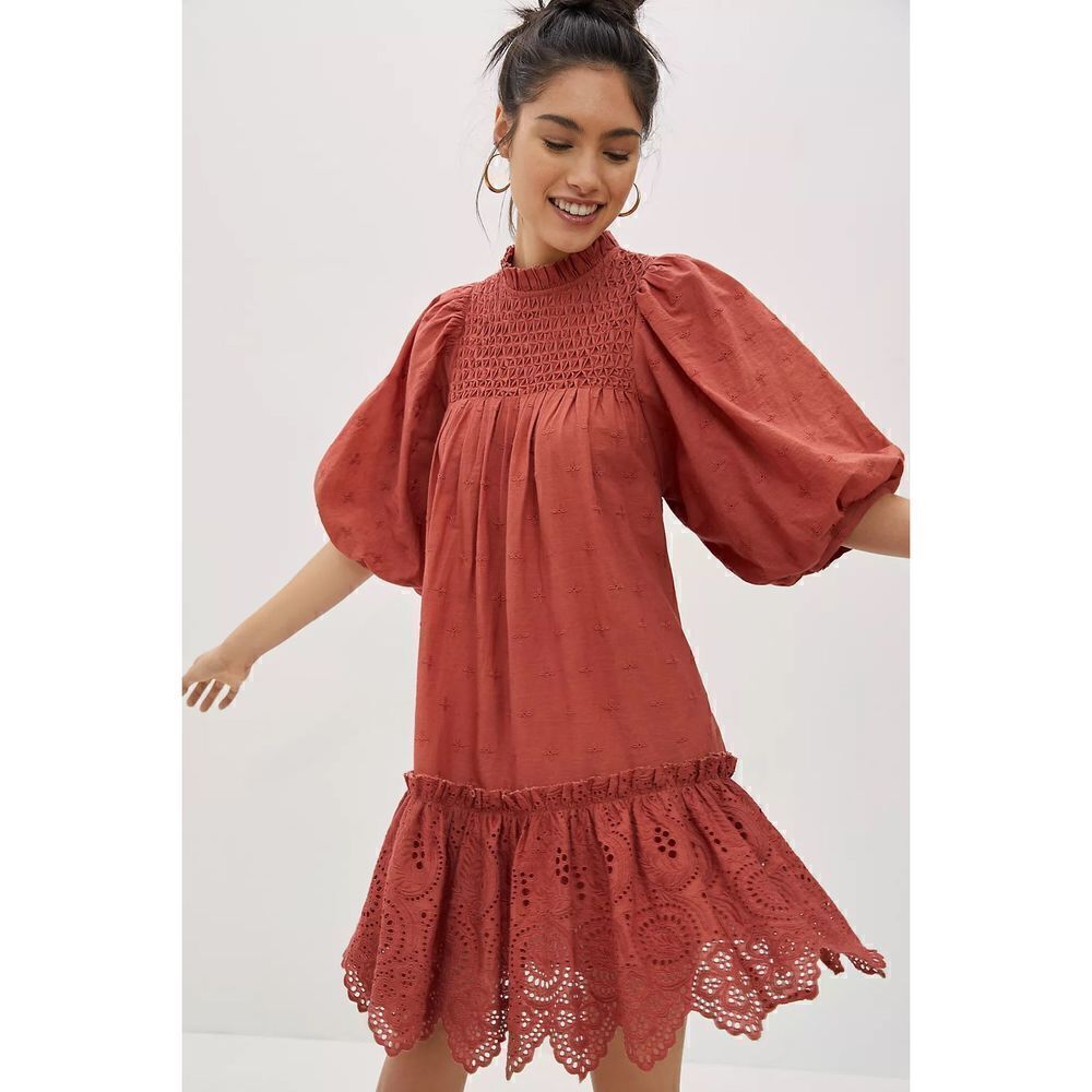Anthropologie- Lillian Puff-Sleeved Mini Dress